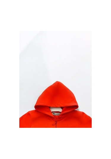 Kız Çocuk Fermuarlı Kapüşonlu Hırka-14376 Turuncu