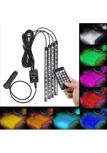 48 Led Araç İçi Ayak Altı Led Işık Kumandalı Müziğe Duyarlı Çakmaklık Girişli Çok Renkli Araç İçi Aydınlatma 1 Adet