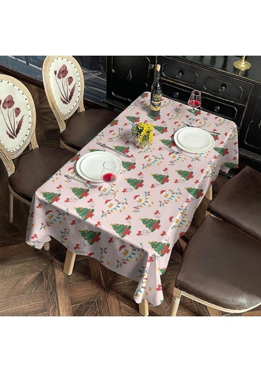Noel Desenli Dikdörtgen Masa Örtüsü 60x102 İnç, Su Geçirmez Ve Leke Tutmaz-a63 Beyaz