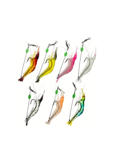 Valkyrie 7 Adet Kancalı Fosforlu Sahte Karides Balık Yemi Silikon 8cm 5gr Yapay Olta Yem Seti