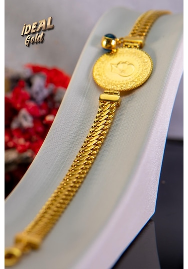 22 Ayar Çeyrekli Zincir Altın Kulp Nazarlıklı Bileklik