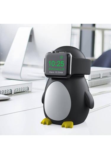 Cbtx iOS Uyumlu Watch Uyumlu Sevimli Penguen Silikon Şarj Tabanı Masaüstü Şarj Standı Tutucu Şarj Cihazı Olmadan Siyah