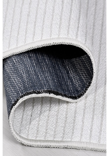 Lidya Bukle Beyaz Çizgili Halı Kaydırmaz, Kadife Hissi, Kolay Temizlik, Antibakteriyel, Modern Beyaz