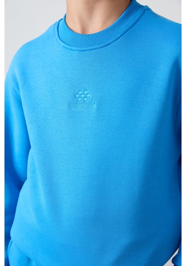 Tommy Life Saks Pamuklu Kalın İçi Tüylü Yumuşak Dokulu Standart Fit Nakışlı Erkek Çocuk Eşofman Takım - 11249 Saks Mavisi