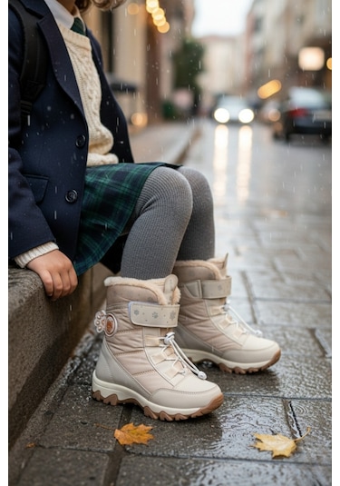 Muggo Tigger İçi Kürklü Bağcıklı Ve Cırtlı Kız Çocuk Bot Bej