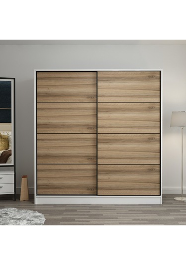 Minar Kale 2 Kapaklı Sürgülü Dolap 180 Cm - Beyaz/dore 190cm