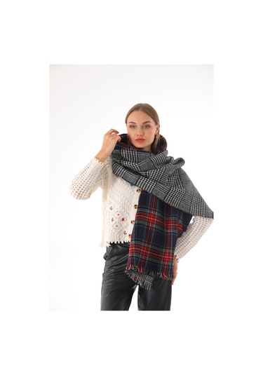 Çift Taraflı Yumuşak Dokulu Lacivert Iskoç Şal Atkı Lacivert