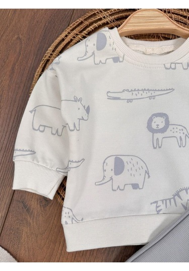 Safari Baskılı Mevsimlik Erkek Bebek 2li Takım Gri