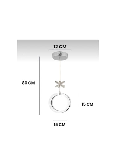 Aurea Model Gümüş 3 Renk Modu Ledli Kristal Taşlı Modern Salon Mutfak Oturma Odası Sarkıt Led Avize Gümüş