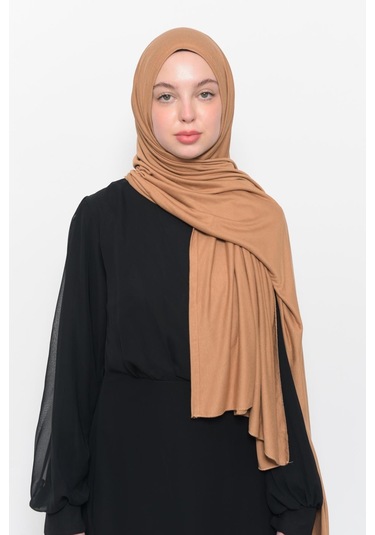 Hazır Pratik Geçmeli Lüks Düz Penye Şal Çapraz Hizalı Koyu Bej