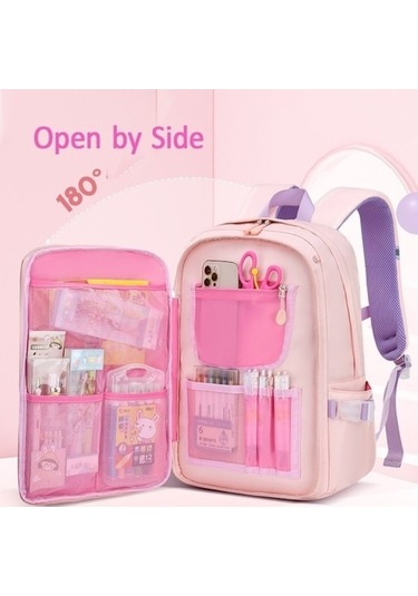 Tcherchi Tavşan Detaylı Su Geçirmez İlkokul Sırt Çantası Pembe Ahşap