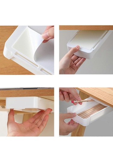 Ganzhoushop 2 Parça Kendinden Yapışkanlı Çekmece Seti Kullanışlı Çekmeceler Kendinden Yapışkanlı Çekmece Saklama Kutusu Masa Altı Kalem Düzenleyici Raf Beyazsiyah