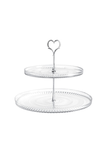 Valery 2 Katlı Kek Standı - Şeffaf - 28 Cm