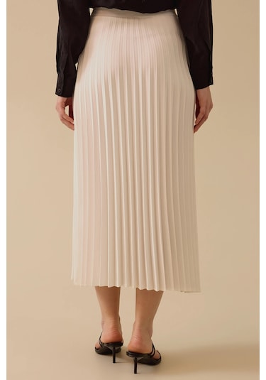 Seçil Kadın Elastik Bel Pliseli Etek 1011 Ekru Ekru