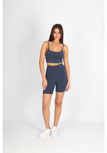 Soft&Basic Kadın Bıker Toparlayıcı Spor Tayt İndigo