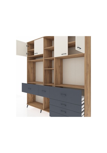 Hyperion Dolap 11 Raflı 6 Çekmeceli 4 Kapaklı 220x44x243 Çam-aytaşı/antrasit Aytası/antrasıt