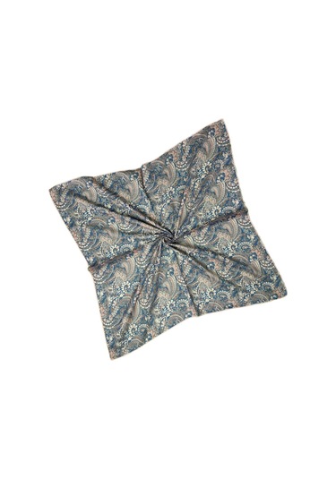 Ebruli Pamuklu Etnik Desenli Soft Eşarp 90x90 Cm İndigo
