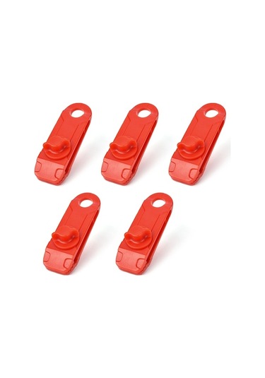 Kırmızı 5'li Nilon Kamperlik Klipsi - Feneri, Çadırı, Perdeyi Güçlü Tutmak İçin Dış Mekan Çantası Klipsi Kırmızı Kırmızı