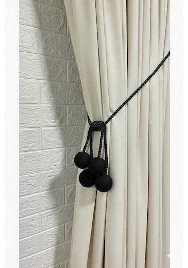 Modern Sarım 4 Toplu Braçol Kornişe Takmatik Ipli Tavan Perde Aksesuarı Siyah