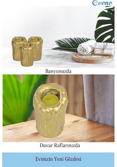 Mumluk Şamdan Tealight Mum Uyumlu Büyük Erimiş Mum Model - Altın