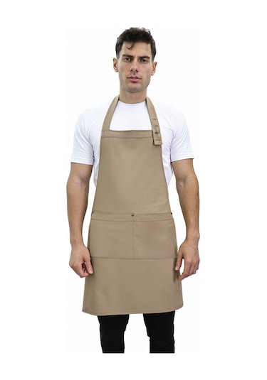 Düz Cepli Ayarlanabilir Düğmeli Arkadan Bağcıklı Önlük 3004 Taba