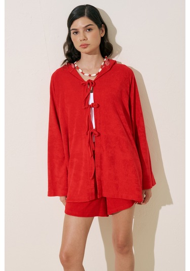 Havlu Kumaş Kimono Kırmızı Kırmızı