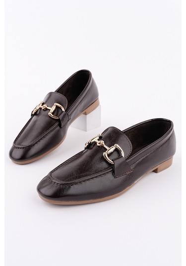 Muggo Stride Metal Tokalı Kadın Günlük Loafer Ayakkabı Kahverengi