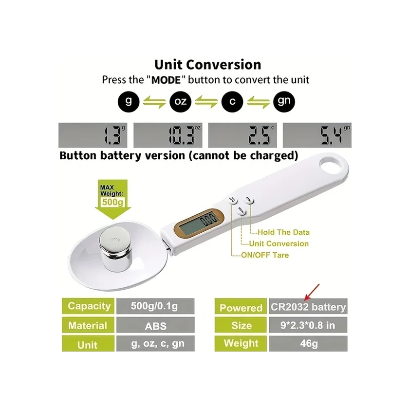 Willowhaven Kolzp Hassas Dijital Terazi 0.1g-500g Lcd Ekranlı Mutfak Ölçüm Kaşığı Beyaz Beyaz