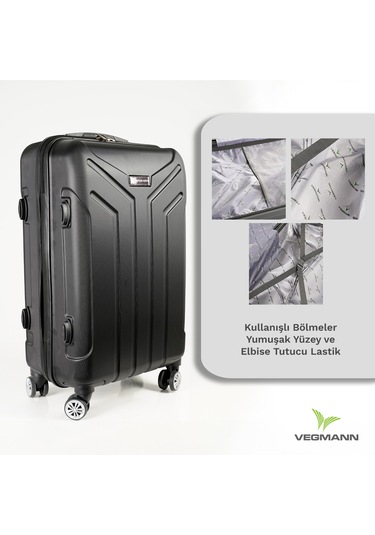 Vegmann Tartılı Scavel Siyah Orta Boy Valiz Siyah