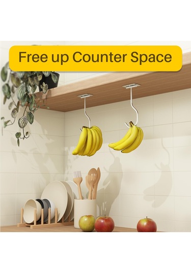 Springsun Gümüş Renkli Çekilebilir Mutfak Muz Kancası - Kolay Kurulumlu, Ayarı Kolay Tavan Montajlı Sebze Meyve Asma Demiri