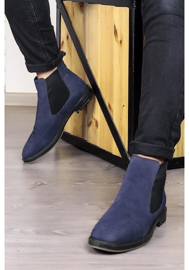 Ducavelli York Hakiki Deri Süet Kaydırmaz Taban Chelsea Günlük Bot Lacivert