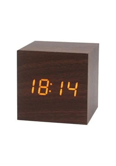 Sıcaklık Ses Kontrolü Ile Ahşap Dijital Çalar Saat Elektronik Saatler Brown