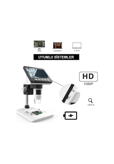 Triline 1000x Dijital Lcd Ekranlı Usb Hd Mikroskop 1080p 4.3 İnç