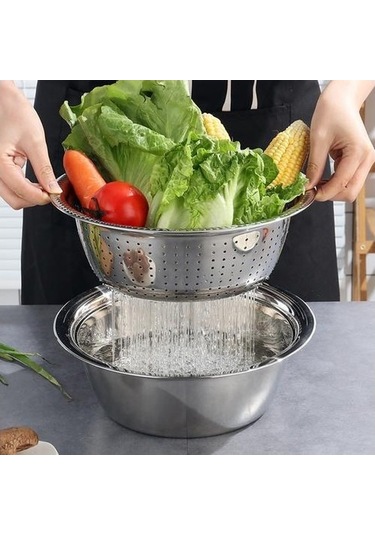 Likeable 3 İn 1 Çok Fonksiyonlu Paslanmaz Çelik Sebze Kesici Havzası Lavabo Mutfak Kevgir Rende Örgü Sepet Sebze Yıkama Kase Gümüş