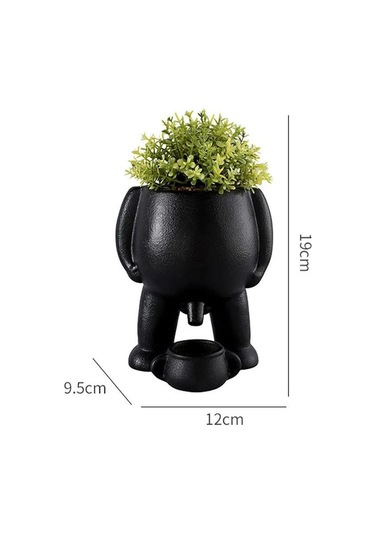 Youmex Sıçan Figürlü Fun Seramik Bitki Saksısı, 19x12x12cm, Siyah - Su Doğru Tabanı, İç/ Dış Mekan, Sukulent/ Çiçek