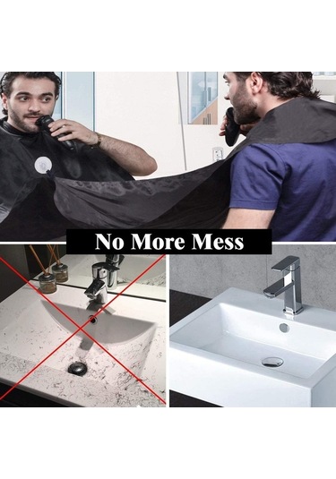 Pazly Sakal Kesme Önlüğü - Yapışkanlı, Su Geçirmez, Pratik Sakal Toplayıcı Siyah Model Siyah