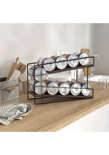 Honeybeeshop 1 Adet Ahşap Ve Demir Çift Katmanlı İçecek Düzenleyici Siyah Ve Kahverengi Mutfak Depolama Tezgah Tasarımı Eğimli Raf Ev Düzenleme 1100 Koyu Ceviz