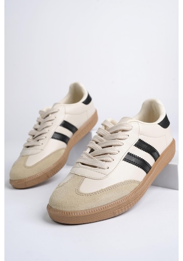 Muggo Gordon Unisex Ortopedik Günlük Garantili Bağcıklı Yürüyüş Koşu Sneaker Spor Ayakkabı Bej