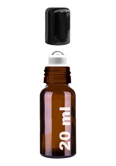 Çelik Roll On Şişesi 20 ML Sızdırmaz Siyah Kapaklı Amber Cam Şişe 1 Adet