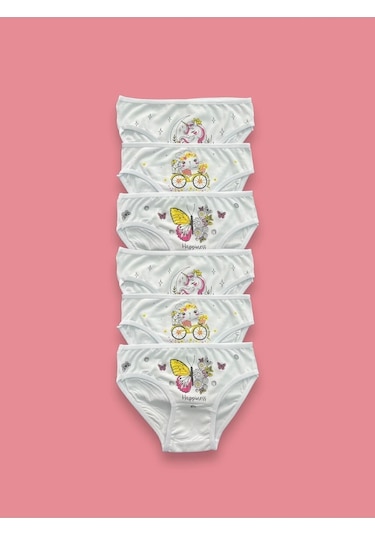 Baskılı Beyaz Kız Çocuk Külot 6'lı Beyaz