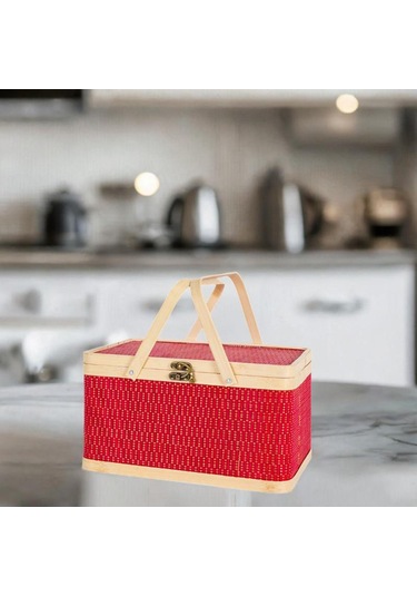 Homyl Piknik Sepeti Parti Dekorasyonu Açık Hava Için Kapaklı Kırmızı Çok Renkli