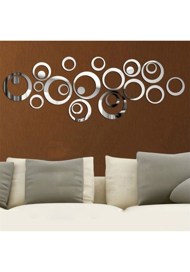 Ruicoo 24 Parça Çıkarılabilir Akrilik Ayna Dekor Seti - Salon Ve Yatak Odası İçin Gümüş