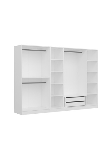 Minar Kale 6 Bölmeli 2 Çekmeceli Giyinme Dolabı Beyaz 190cm Beyaz