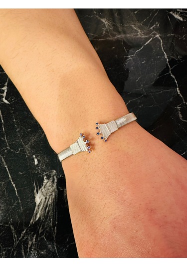 Gümüş Erkek Bileklik , 0.15 Karat Doğal Safir Taşlı,şık Tasarım