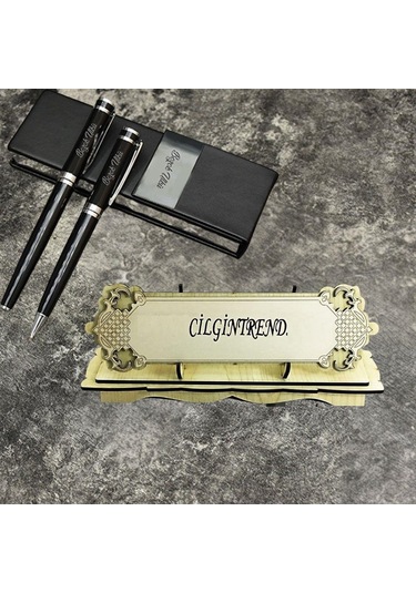 Kişiye Özel Masa Üstü İsimlik Ve Premium Roller Ve Tükenmez Kalem Seti 3478