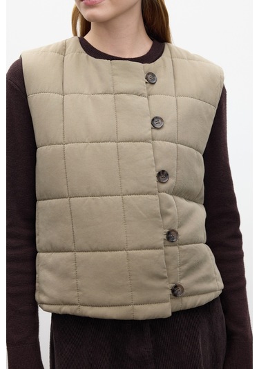 Kapitone Kısa Fit Yelek Yeşil Yeşil