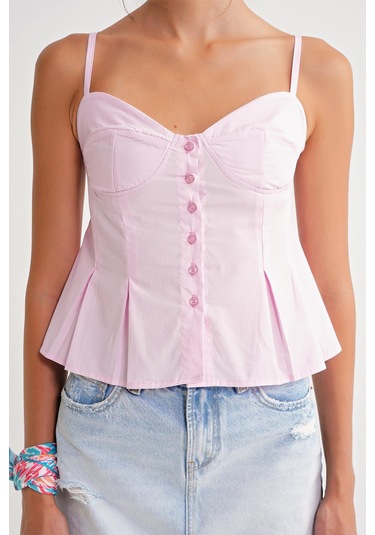 4737 Kadın Düğmeli Kuplu Pileli Bluz Pembe Pembe