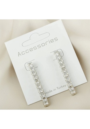 Fashion Kare Kalın Zirkon Taşlı Kararmaz Küpe Yeni Sezon 4.5cm Gümüş