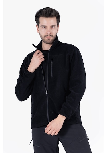 Polar Ceket Tam Fermuarlı 3 Cepli Siyah