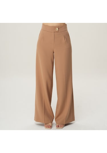 Deryam Tekstil Geniş Paça Kadın Pantolon Kahverengi